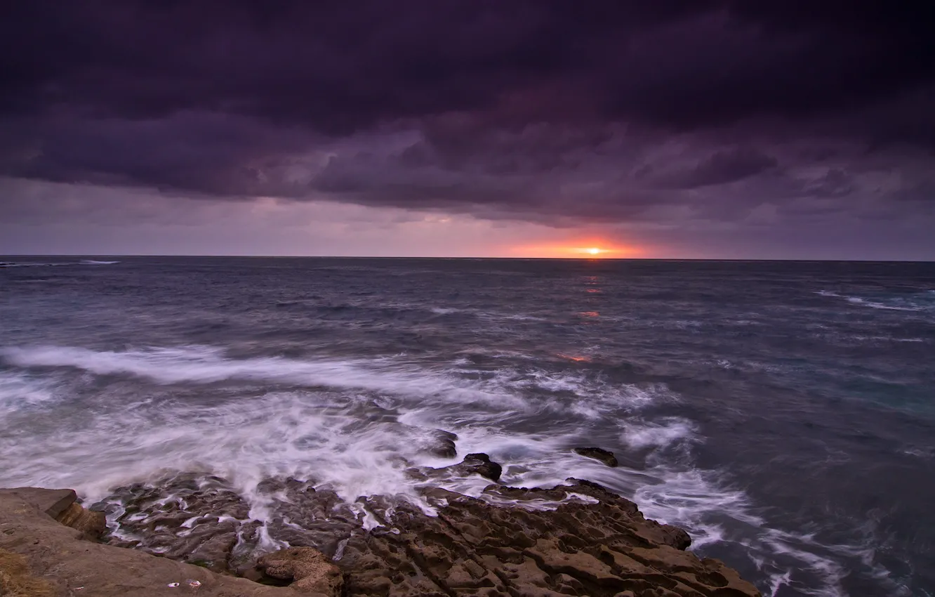 Фото обои море, волны, закат, 150