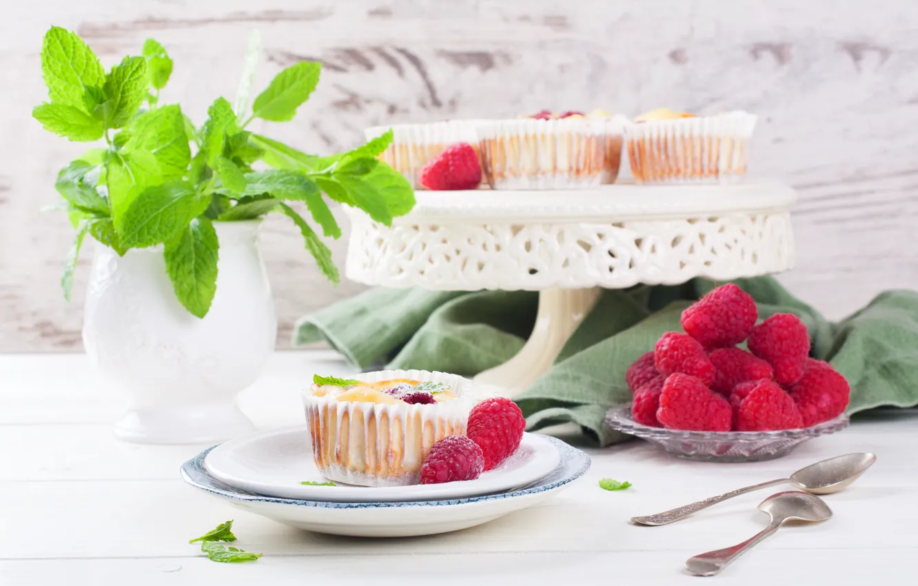 Фото обои ягоды, малина, пирожное, десерт, кексы, Iryna Melnyk