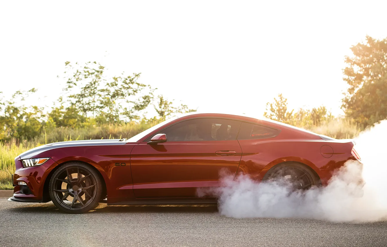 Фото обои Mustang, Ford, Speed, Smoke, Muscle car, Road
