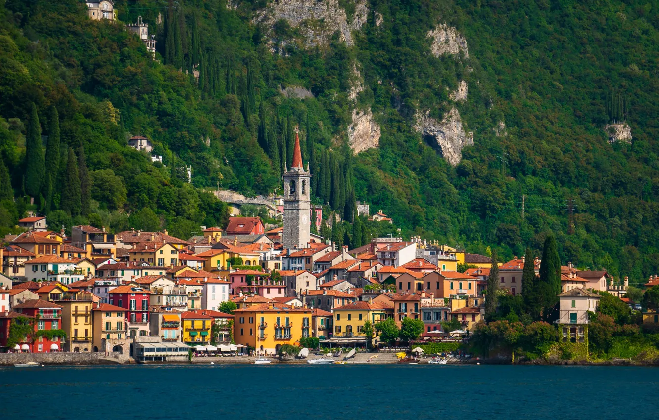 Фото обои озеро, здания, дома, Италия, набережная, Italy, Ломбардия, Lombardy