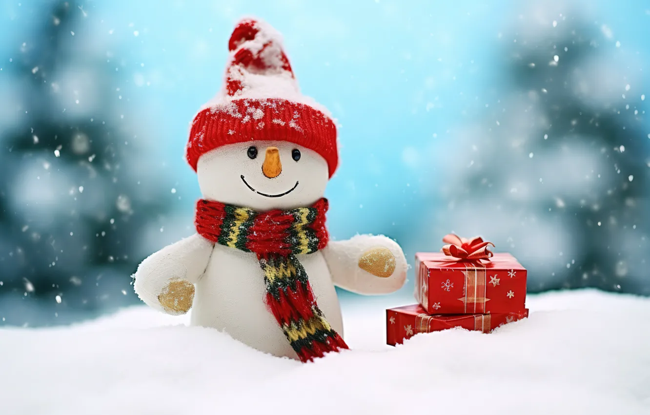 Фото обои зима, снег, снежинки, Новый Год, Рождество, снеговик, happy, Christmas