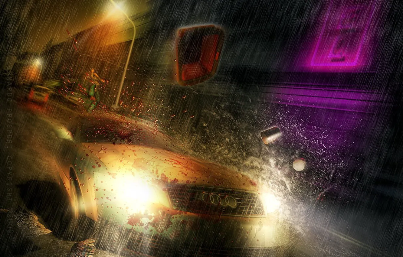 Фото обои дождик, авто, ауди, скорость