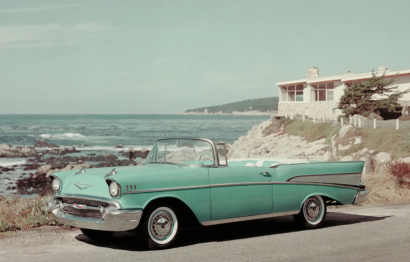 Фото обои машина, Chevrolet, Bel Air, retro car, Convertible 1957