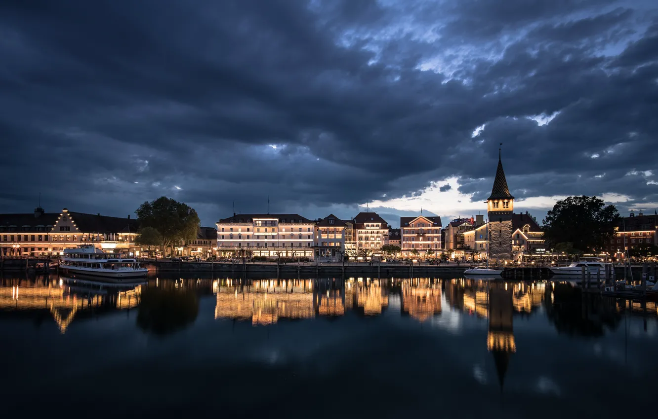 Фото обои ночь, город, Lindau