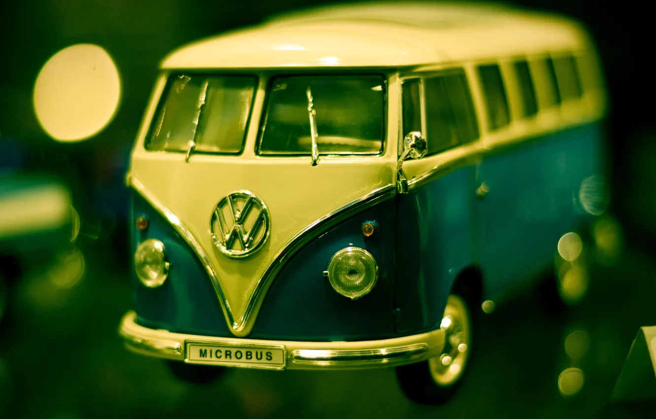 Фото обои макро, фото, фон, обои, игрушка, Volkswagen, машинка, микроавтобус