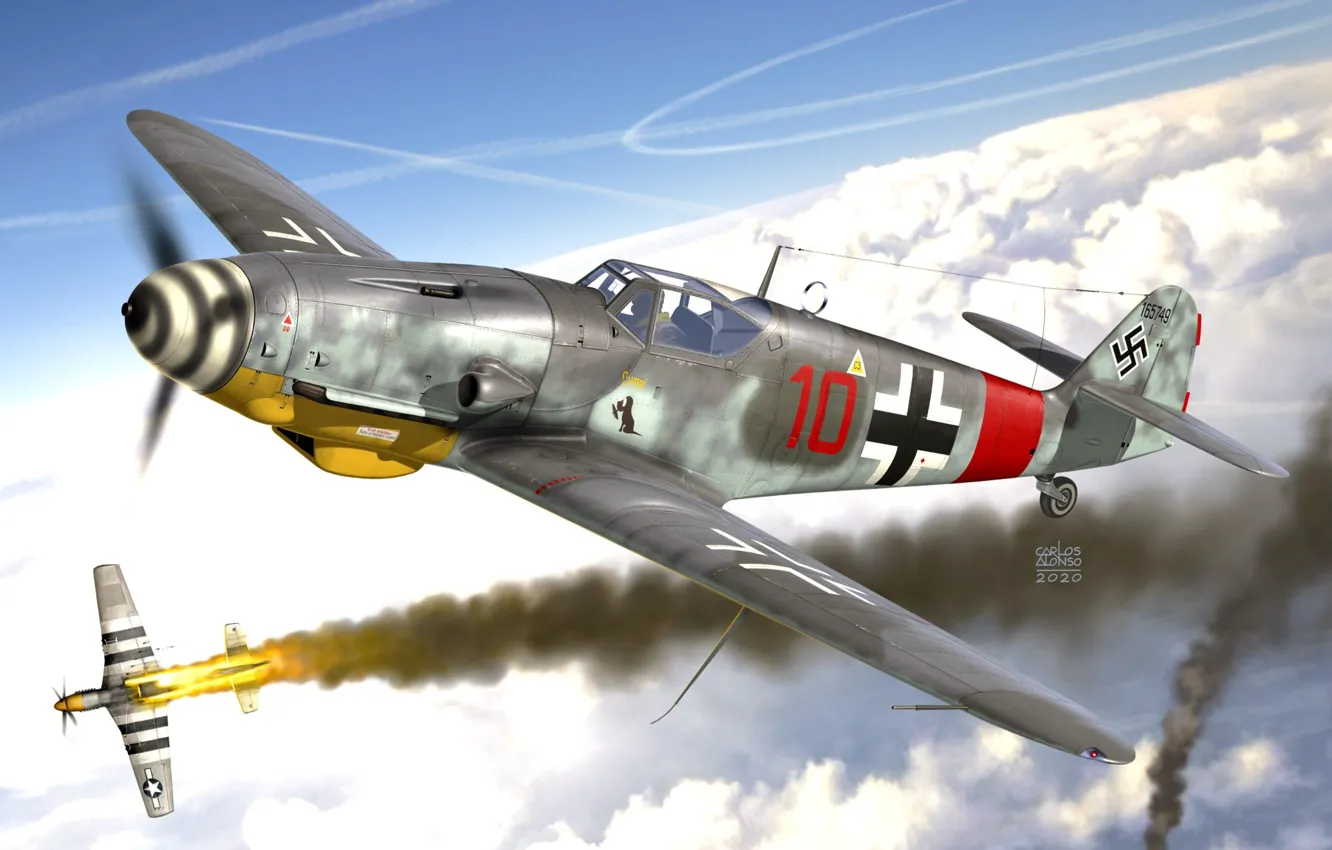 Фото обои Германия, Messerschmitt, Luftwaffe, Messerschmitt Bf 109, Боевой самолёт, Bf. 109G-14/AS