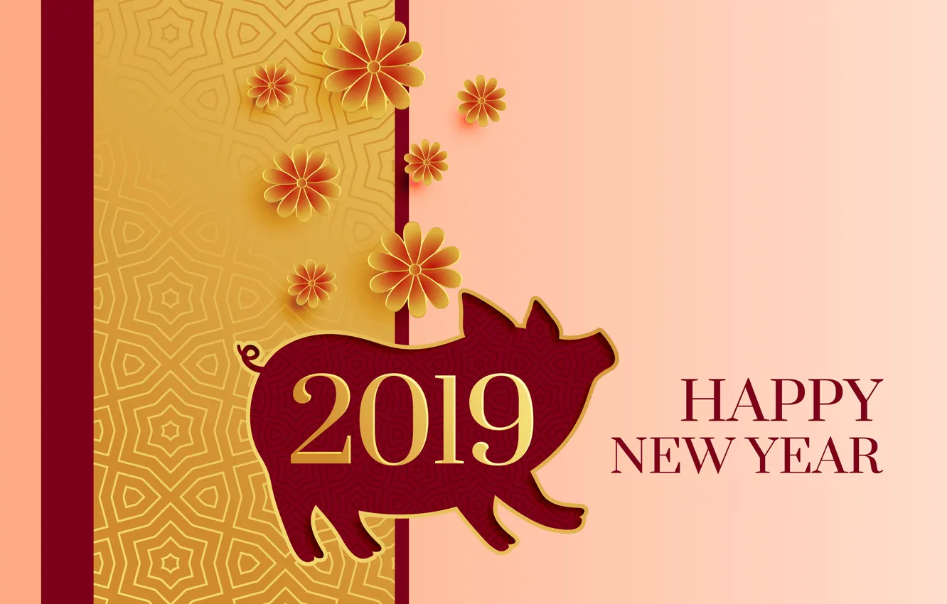 Фото обои цветы, Новый год, свинья, 2019