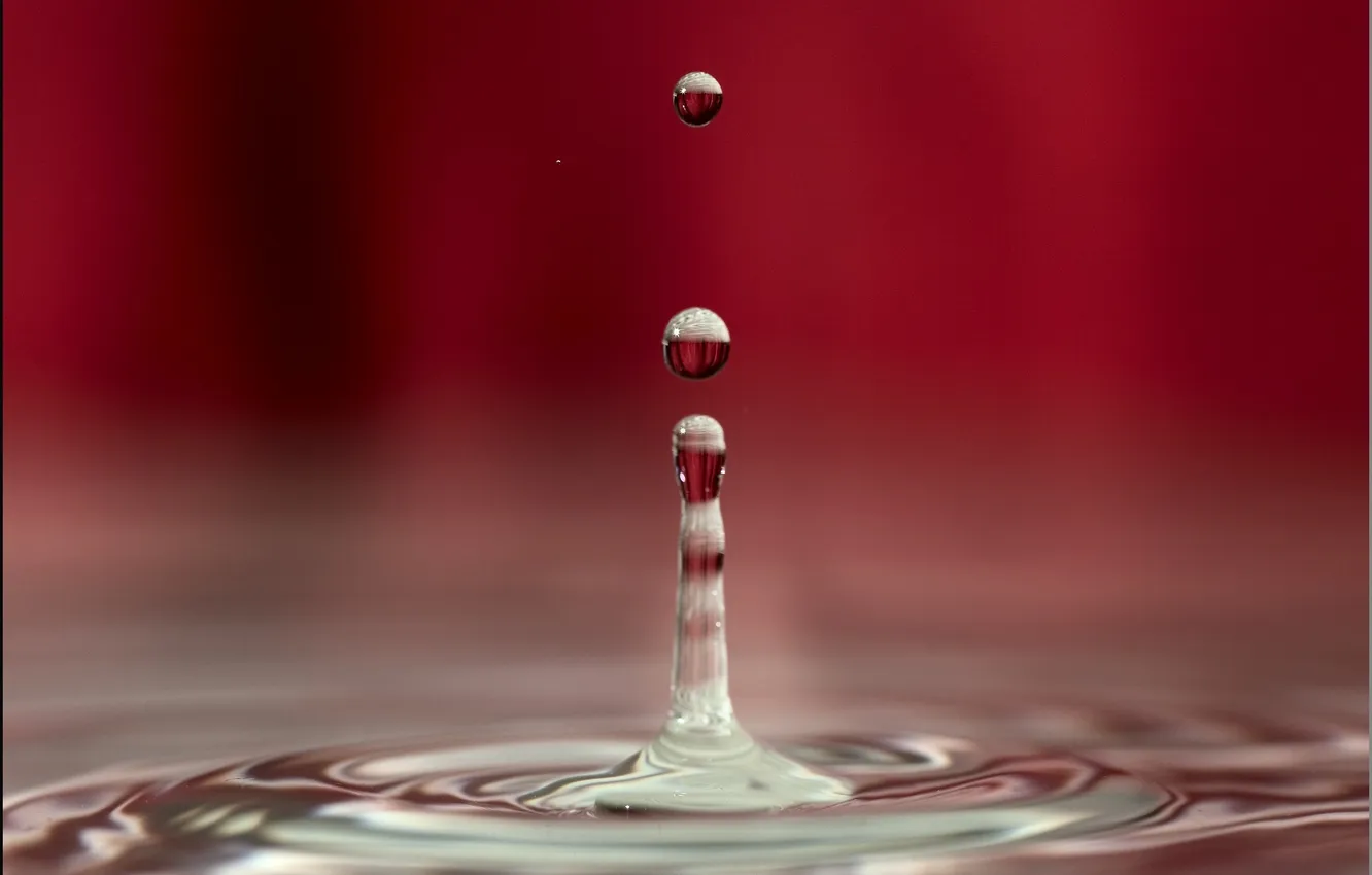 Фото обои вода, капли, всплеск, башенка, falling drop makes a little crater in water, Canon 5D Mark …