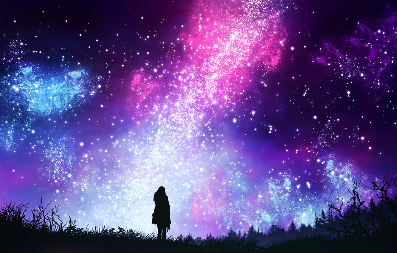 Фото обои небо, девушка, космос, ночь, by kvacm