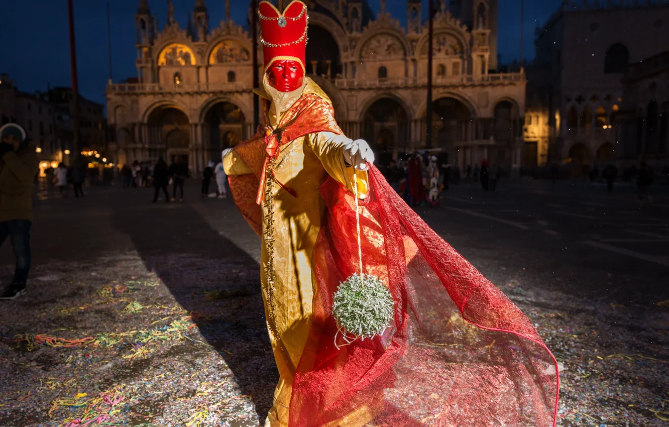 Фото обои ночь, Италия, костюм, Венеция, карнавал, Собор Святого Марка