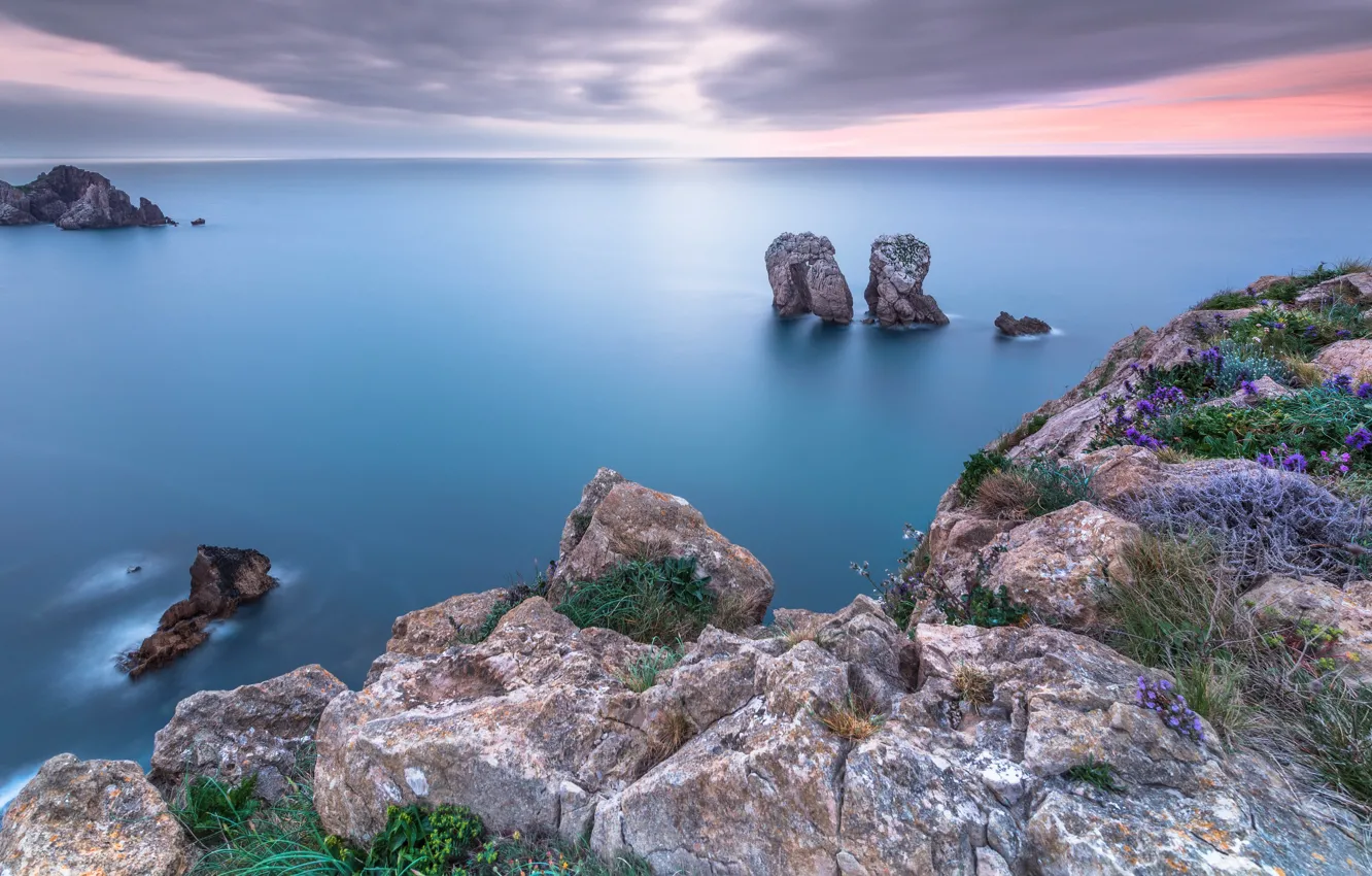 Фото обои sea, landscape, sunset, rocks, seasc