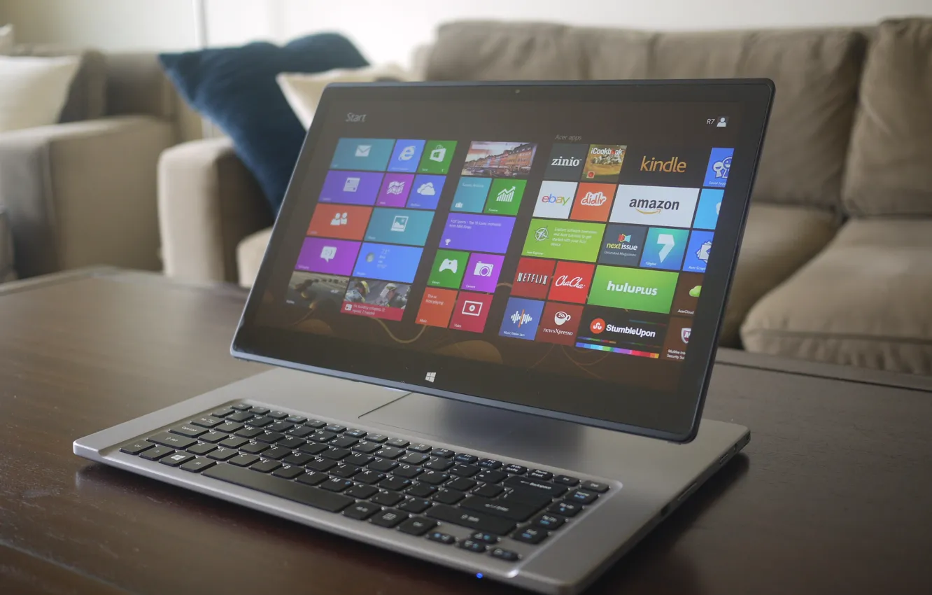 Фото обои компьютер, интерьер, клавиатура, планшет, windows 8, Acer, Aspire R7