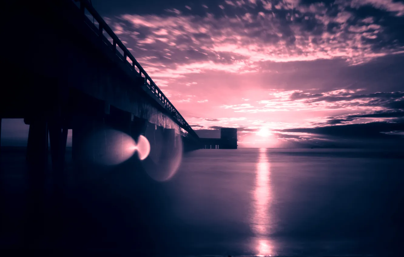 Фото обои море, солнце, мостик