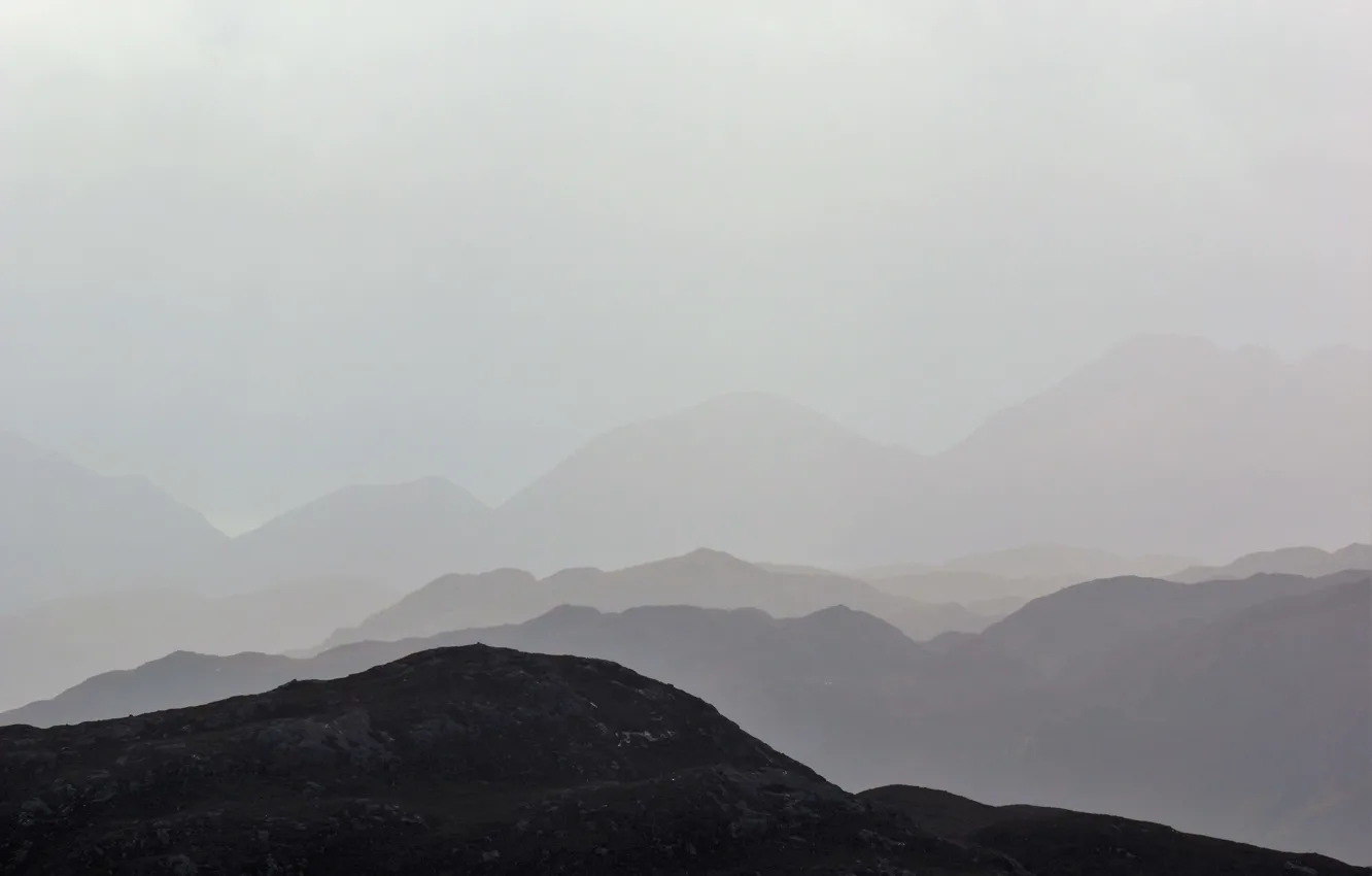 Фото обои mountains, fog, mist, silhouettes, layers