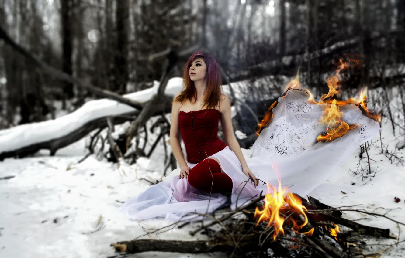 Фото обои fire, surrealism, fire dress