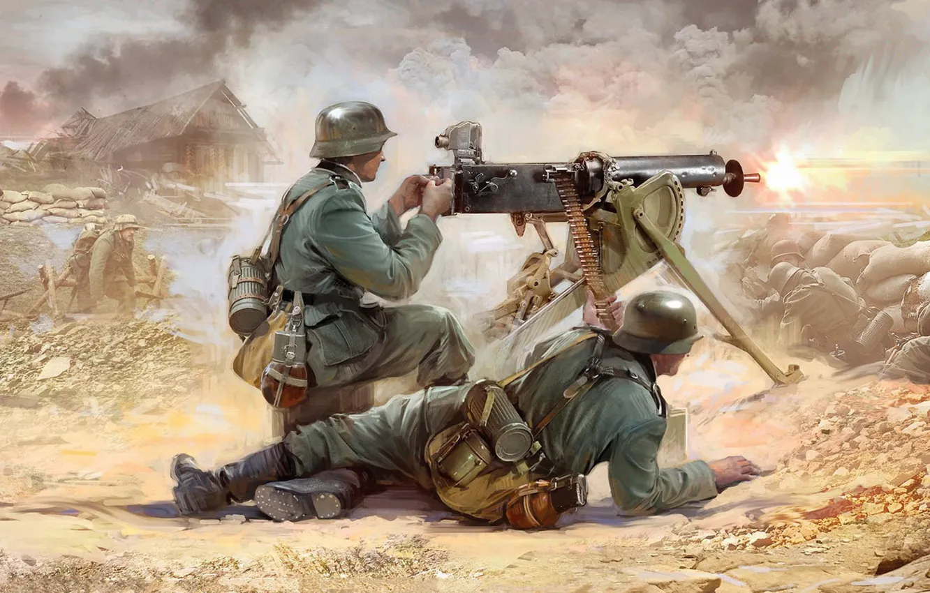 Фото обои Германия, вермахт, Иван Хивренко, немецкая пехота, MG-08, пулеметный расчет