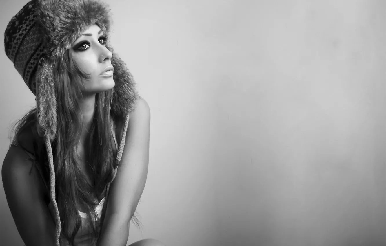 Фото обои sexy, woman, fur hat