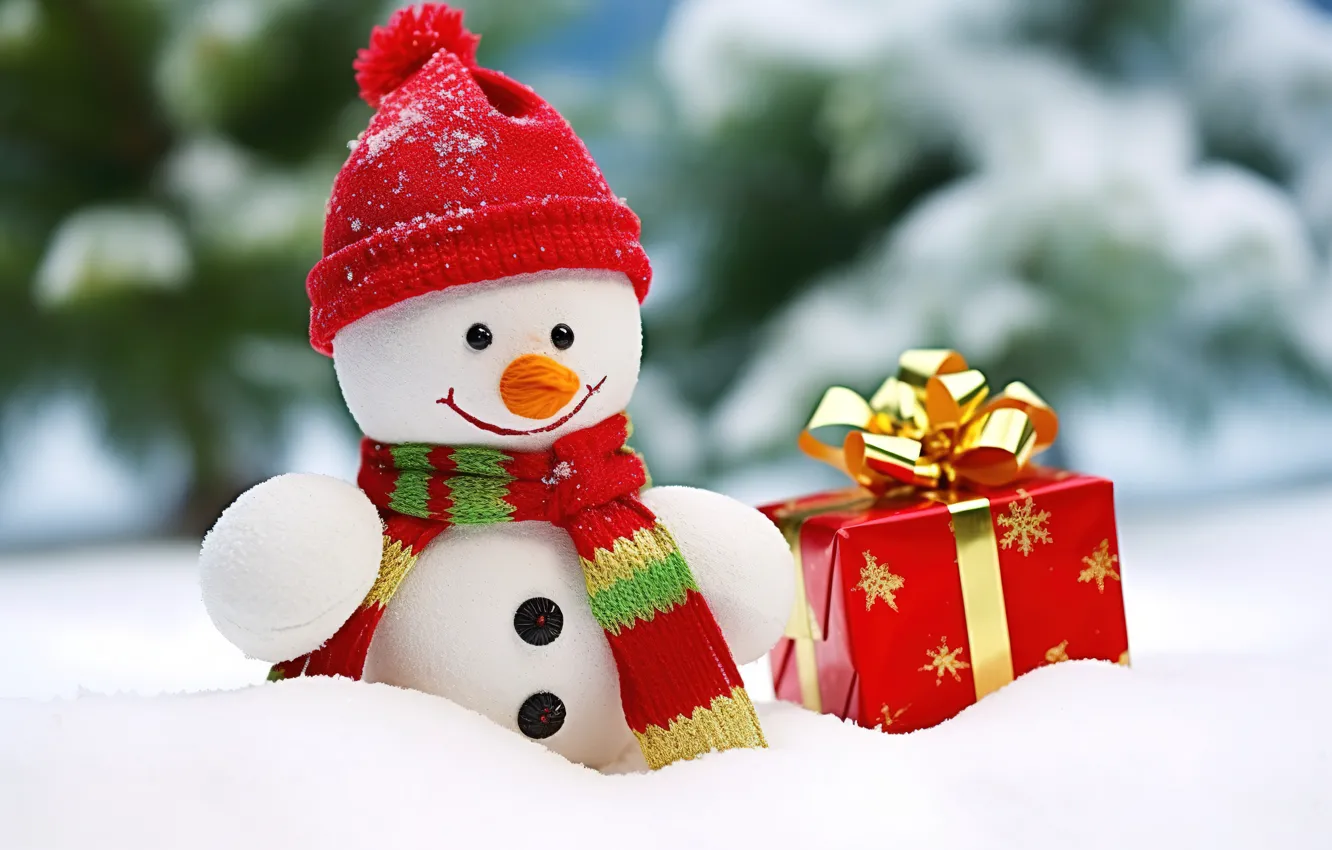 Фото обои зима, снег, снежинки, Новый Год, Рождество, снеговик, happy, Christmas