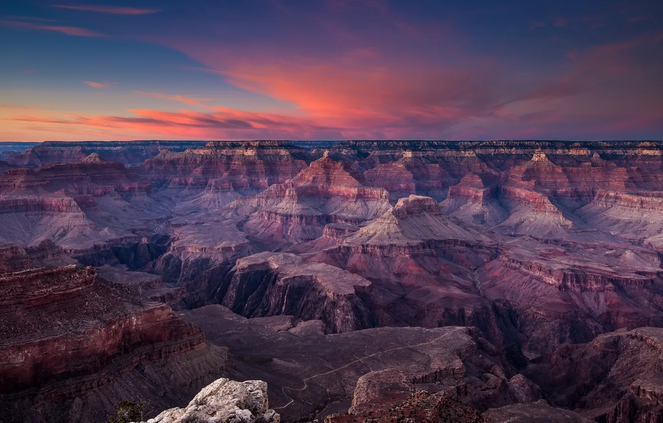Фото обои небо, закат, горы, скалы, пустыня, США, Grand Canyon, штат Аризона