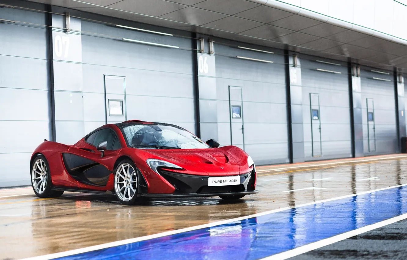 Фото обои McLaren, Red, Rain, Supercar, Wheels, Pure