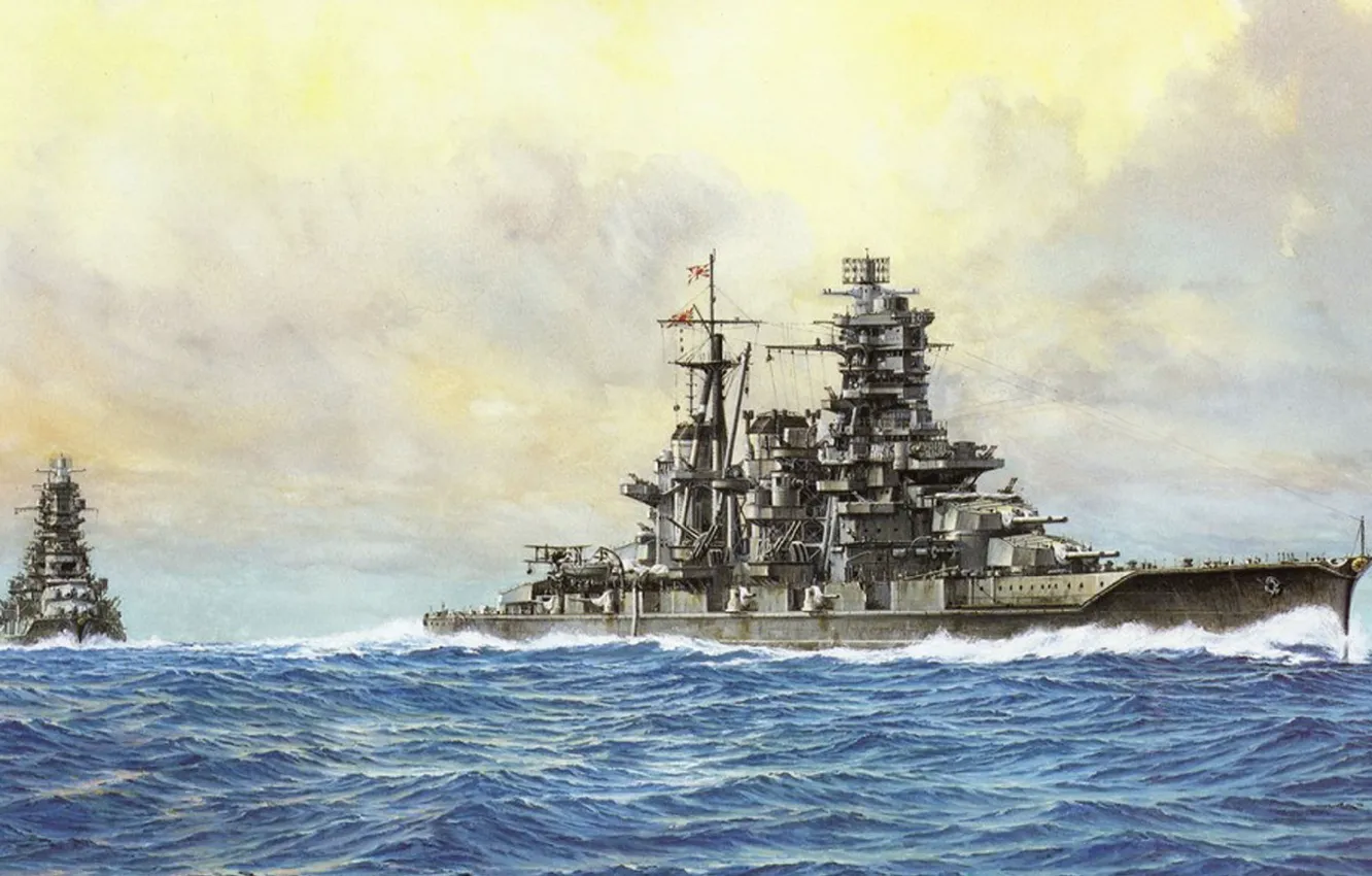 Фото обои корабль, арт, флот, военный, линкор, японский, battleship, WW2