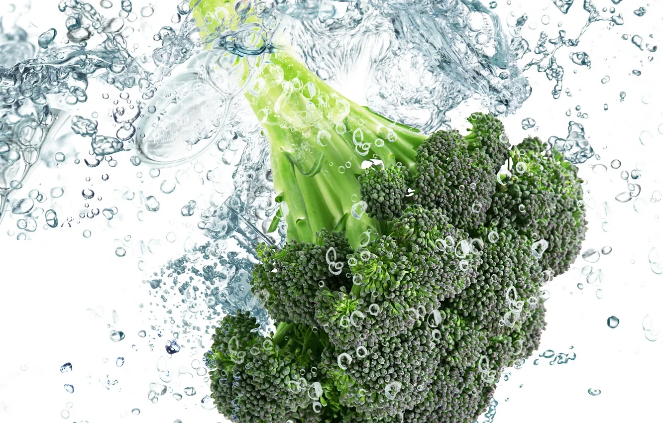 Фото обои вода, капли, брызги, свежесть, green, капуста, water, зелёная