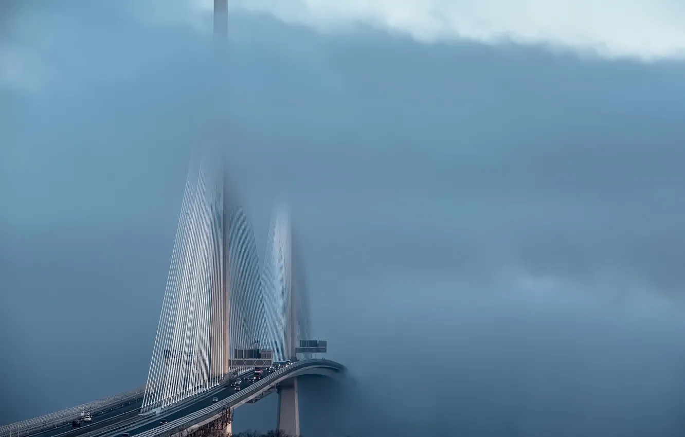 Фото обои Scotland, Bridge in the mist, South Queensferry