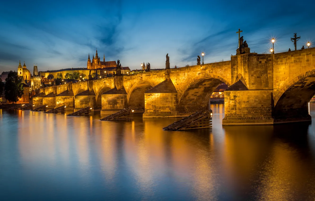 Фото обои Prague, Czech Republic, Charles Bridge, Vltava