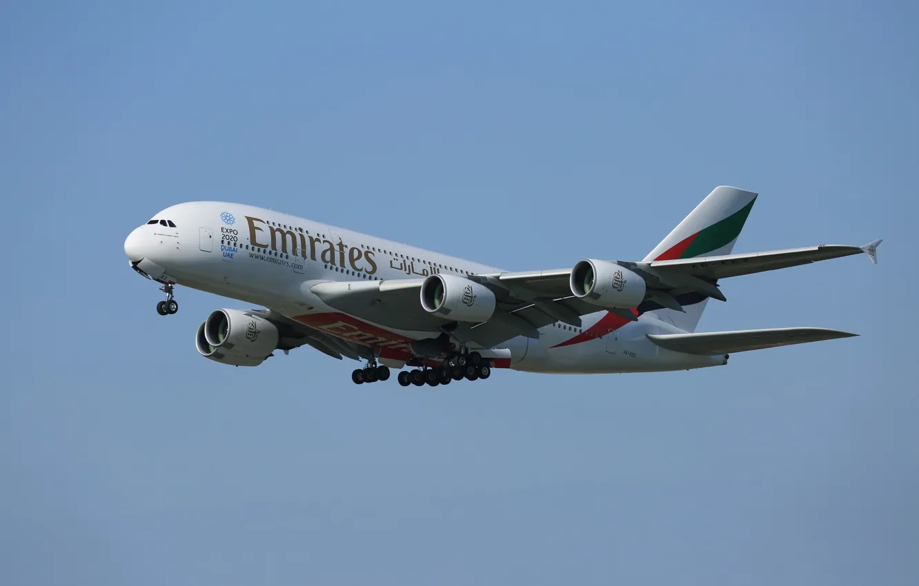 Фото обои небо, полёт, лайнер, Airbus, A380-861