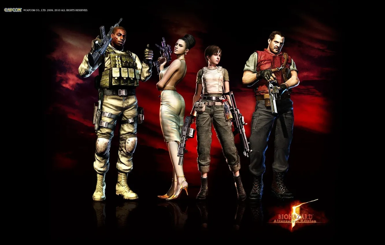 Фото обои girl, gun, soldier, weapon, woman, Resident Evil, man, Capcom