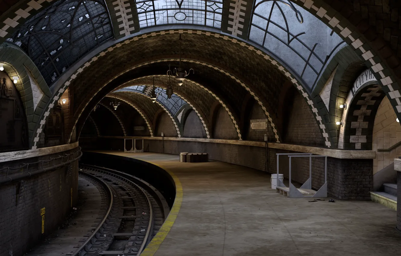 Фото обои перрон, тоннель, Vintage Subway