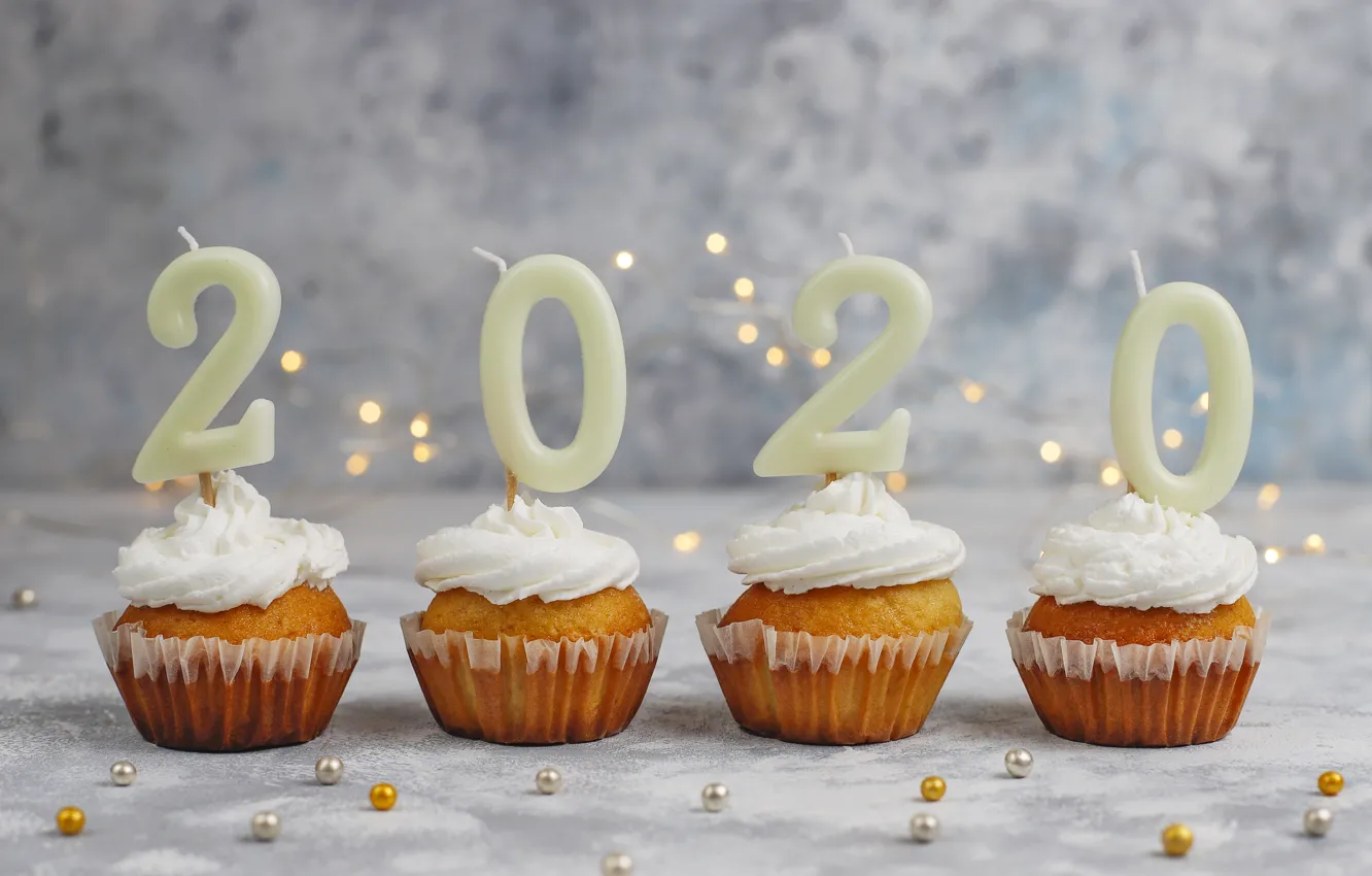 Фото обои свечи, сливки, Рождество, цифры, сладости, Новый год, Happy New Year, Christmas