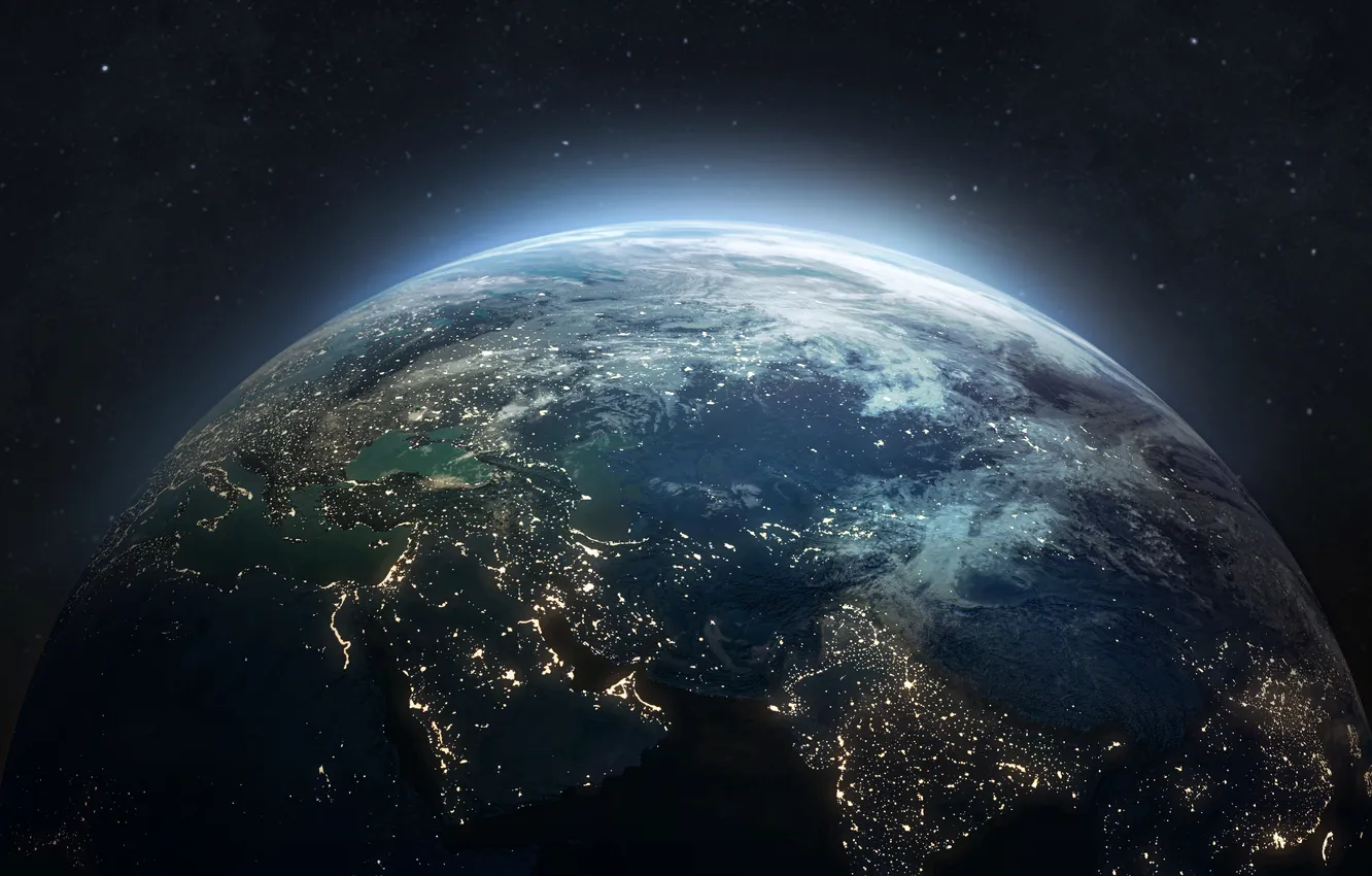 Фото обои lights, planet earth, digital art, effects
