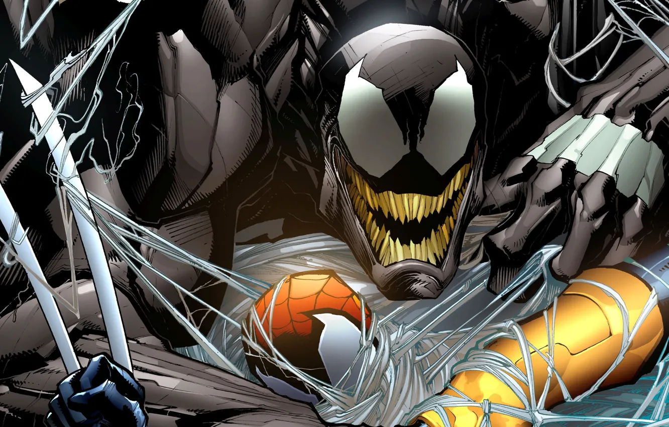 Фото обои паутина, комиксы, комикс, человек паук, Веном, Venom