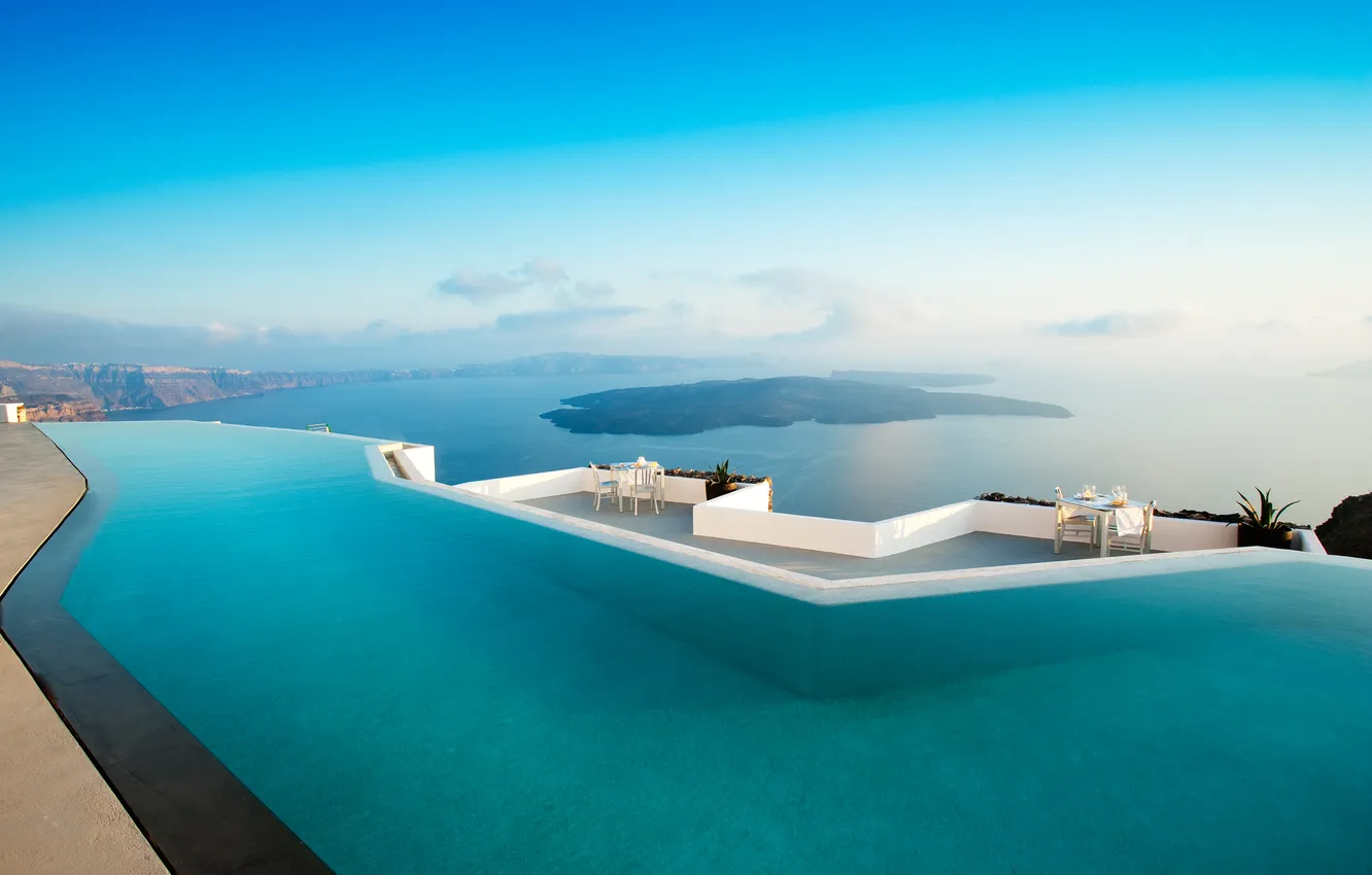 Фото обои море, бассейн, Grace, Hotel, Santorini
