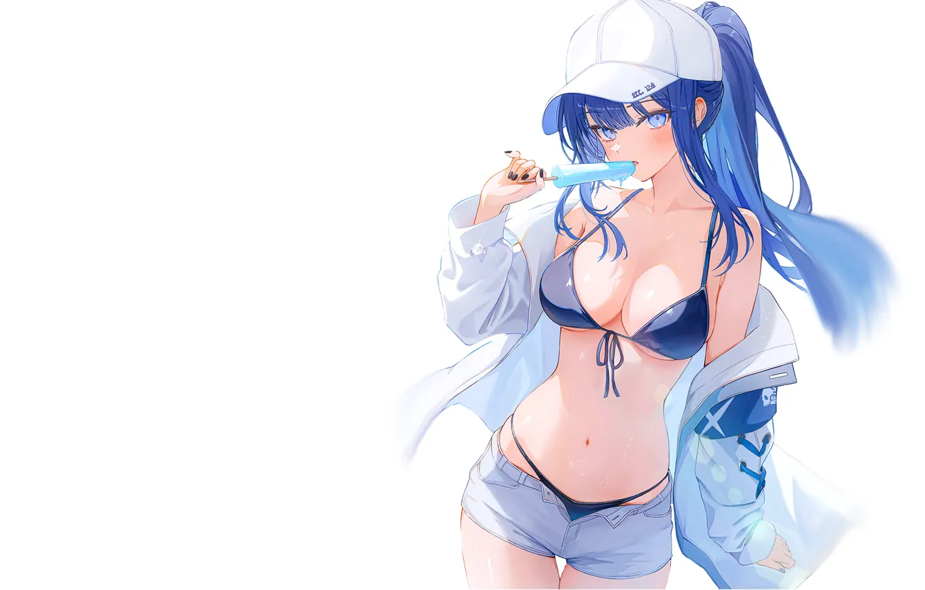 Фото обои kawaii, girl, hot, sexy, blue, anime, blue eyes, cap