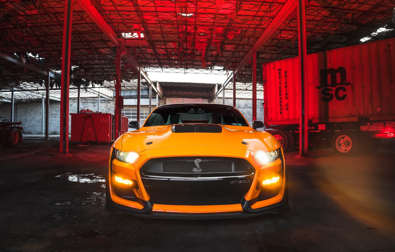 Фото обои Mustang, Ford, GT500, Lights, Yellow, Face