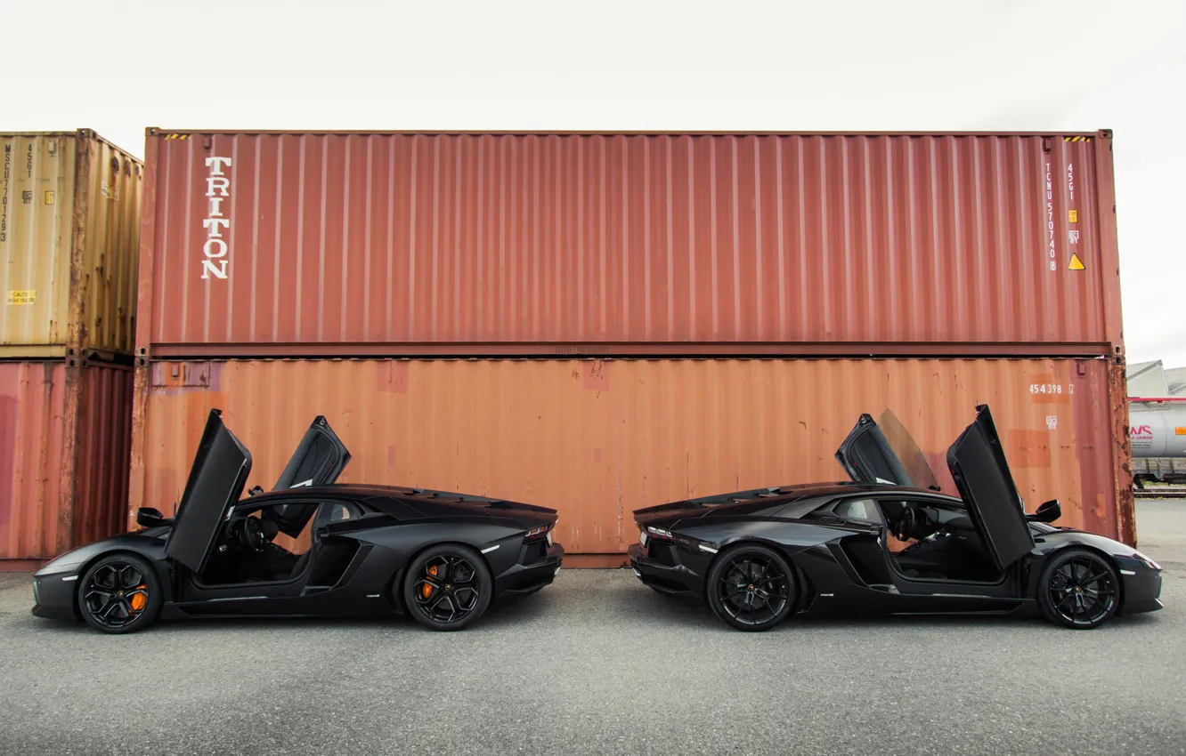 Фото обои Lamborghini, контейнер, профиль, black, aventador, lp700-4, ламборгини, авентадор