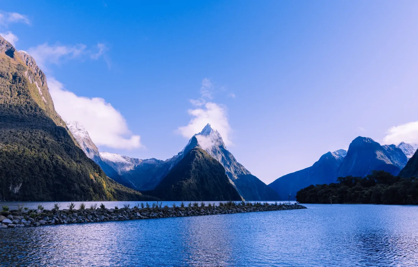 Фото обои sky, trees, landscape, New Zealand, nature, mountains, clouds, lake