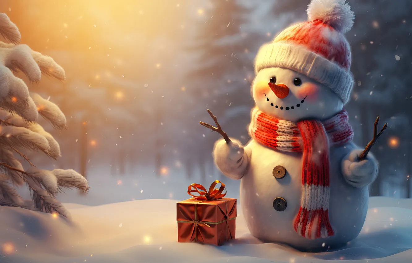 Фото обои зима, снег, Рождество, Новый год, снеговик, Christmas, winter, snow