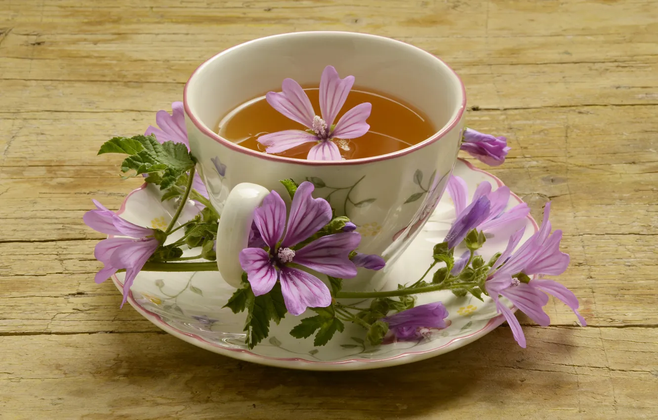 Фото обои цветы, чай, чашка