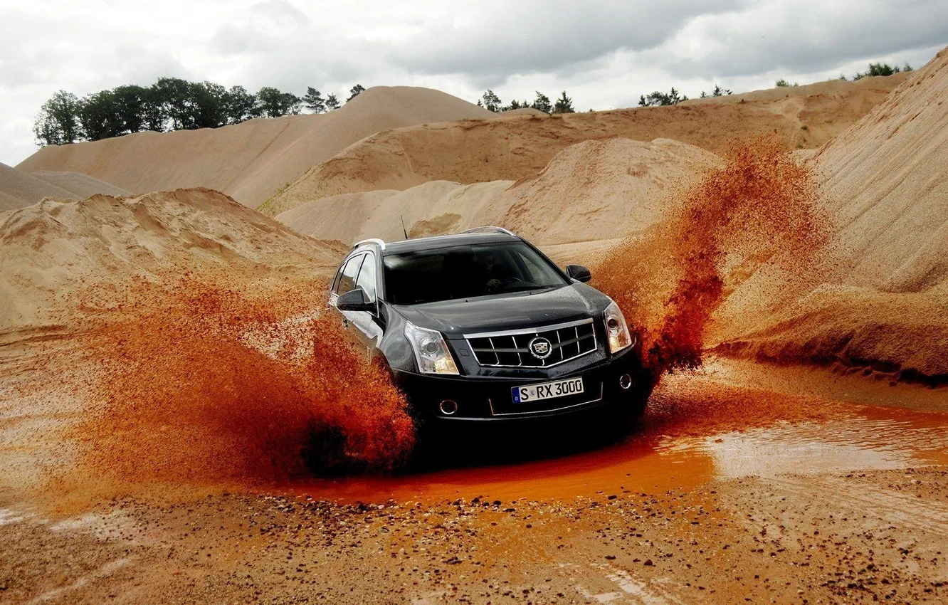Фото обои car, Cadillac, speed, sand, SUV, SRX, quarry