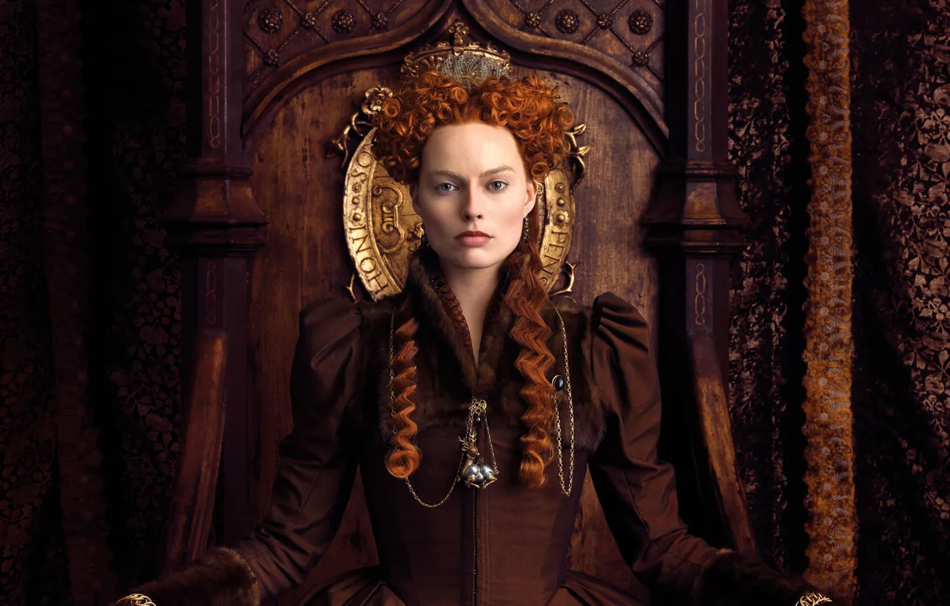 Фото обои платье, прическа, постер, рыжеволосая, трон, история, драма, королева