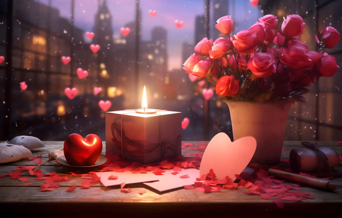 Фото обои любовь, цветы, подарок, романтика, сердце, розы, love, happy