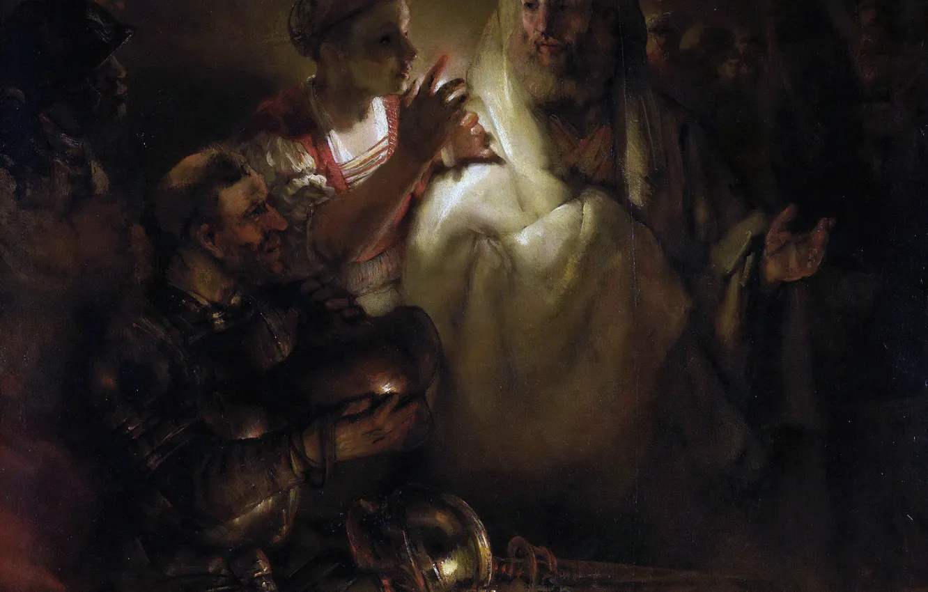 Фото обои картина, религия, мифология, Рембрандт ван Рейн, Отречение Петра