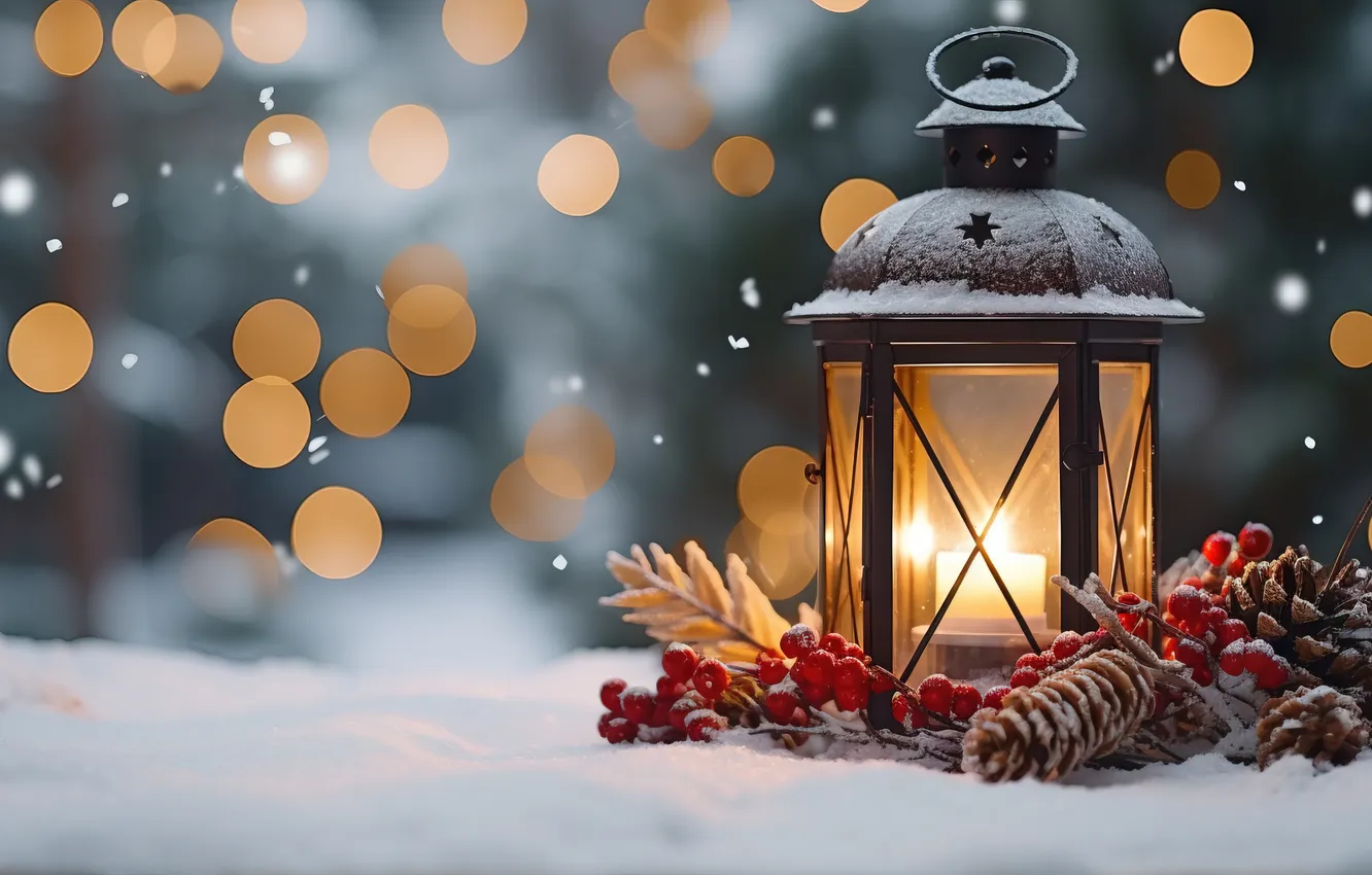 Фото обои зима, снег, ночь, Рождество, фонарь, Новый год, Christmas, night