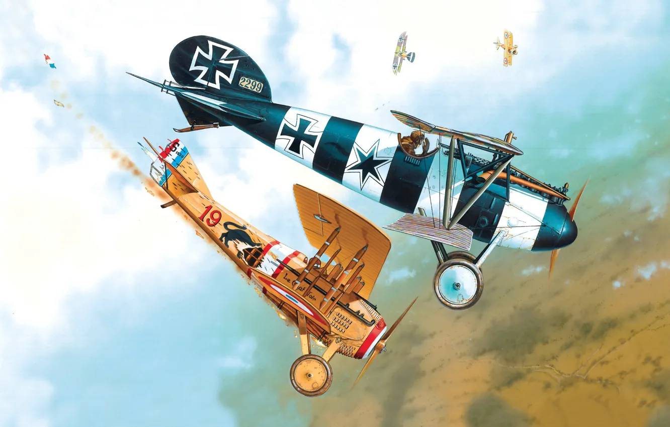 Фото обои Истребитель, Биплан, Albatros D.V, Первая Мировая война