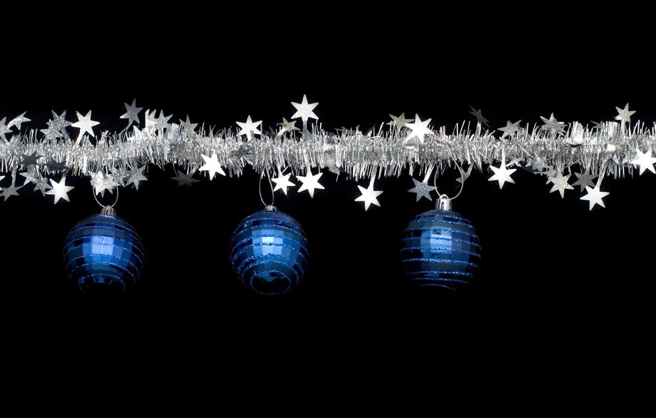 Фото обои синий, праздник, чёрный, шары, новый год, рождество, серебряный, звёздочки