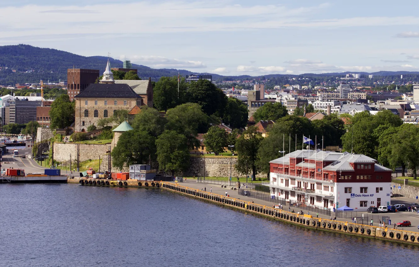 Фото обои здания, причал, Норвегия, Norway, Осло, Oslo