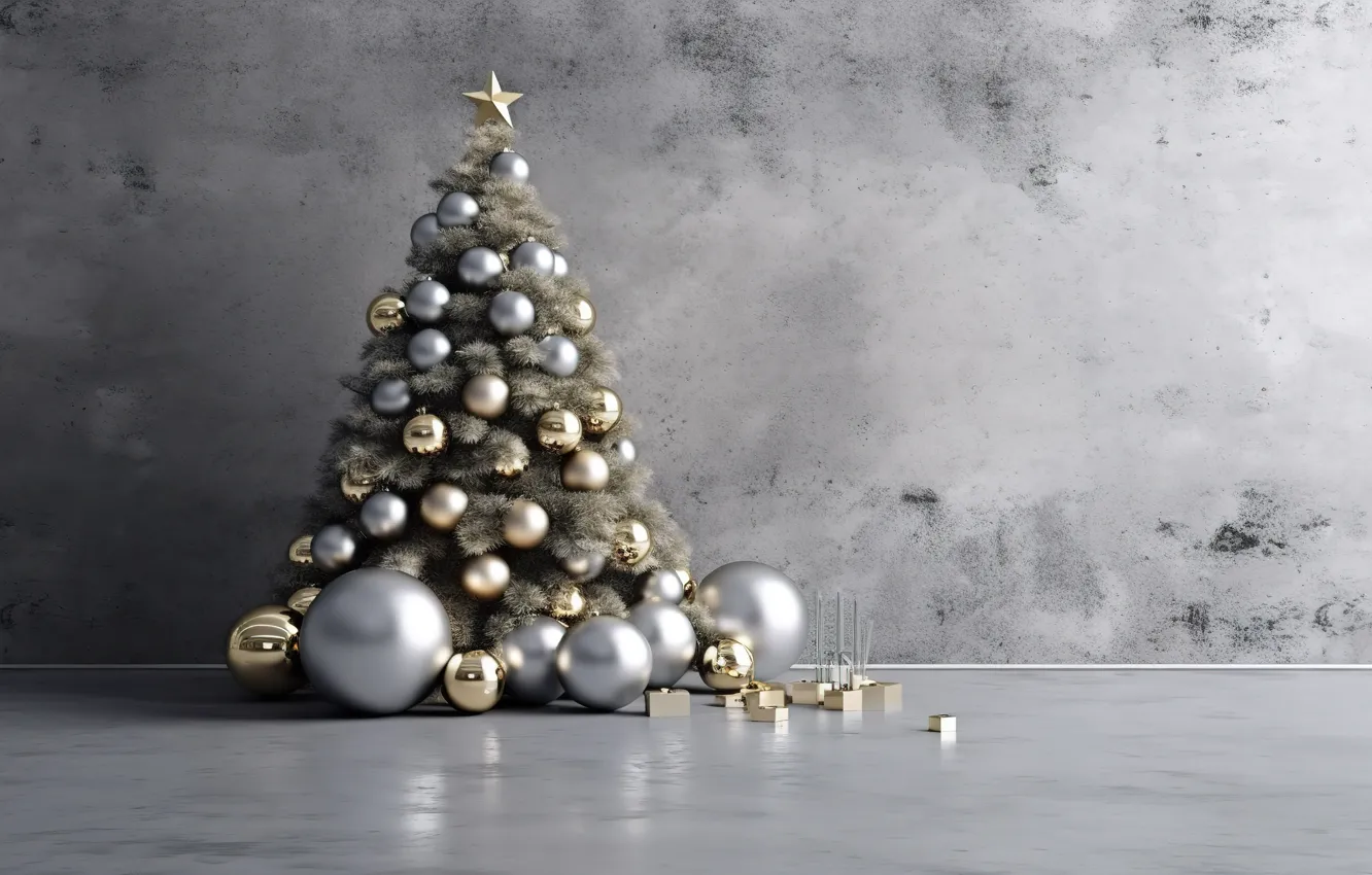 Фото обои шары, елка, Новый Год, Рождество, silver, new year, happy, Christmas